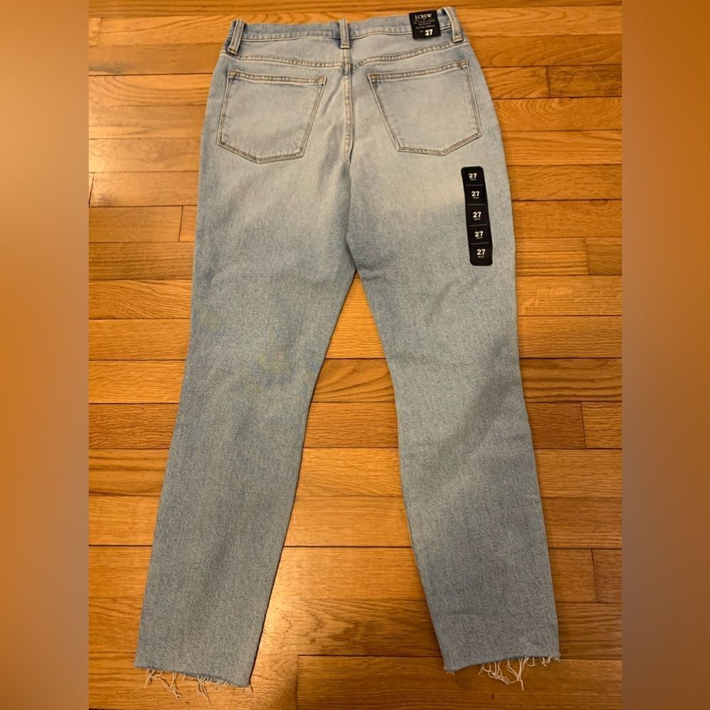 J Crew 27 high rise skinny jeans blue raw hem distressed